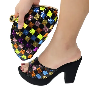 

Nice Italian Design African Lady Shoes And Handbag Set Nice Matching With Sequins Heel Height 10cm