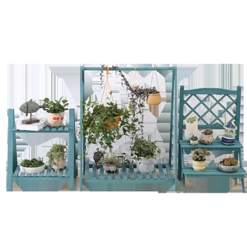 

Two Multi-storey Flower Rack Chlorophytum Green Laojia Suspension Woodiness Solid Wood Flower Rack Grid Balcony A Living Room