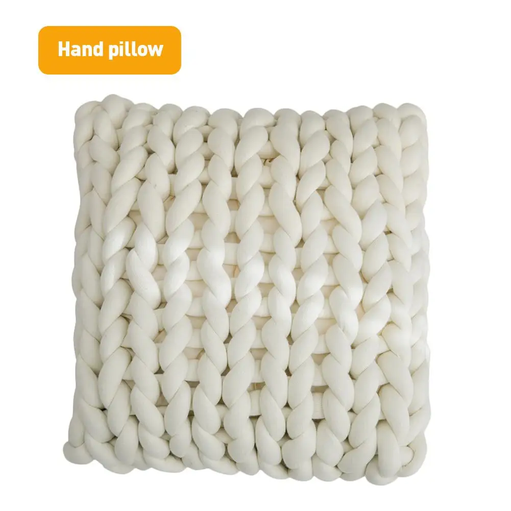 C Solid Knitted Square Thick Pillow Hand-woven Square Cotton Cushion For Living Room Home Christmas Supply - Цвет: C