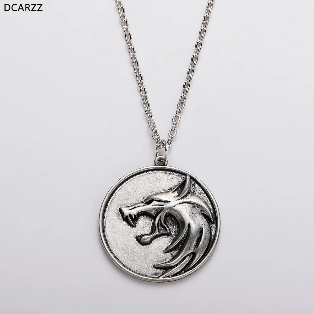 Witcher 3 Wild Hunt Wolf Head Metal Medallion Pendant & Chain Necklace Pendent 