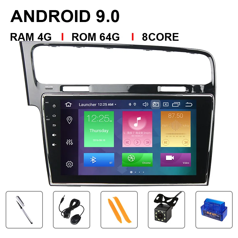 8 ядерный DSP 4 Гб+ 64 ГБ Android 9 автомобильный мультимедийный плеер для Volkswagen VW Golf 7 Авторадио Стерео gps навигация стальное управление колесами - Цвет: 8 Core 64ROM OBD Cam
