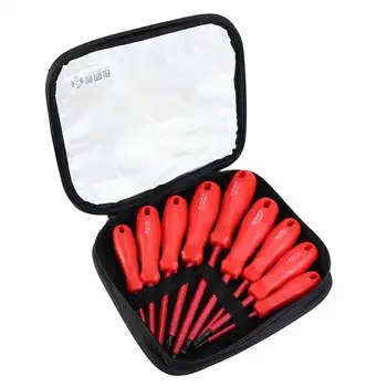 

9 Pcs/set High Voltage 1000V Slotted Phillips Insulated Magnetic Screwdriver Set Electrician Dedicated Hand Tools Red + Box