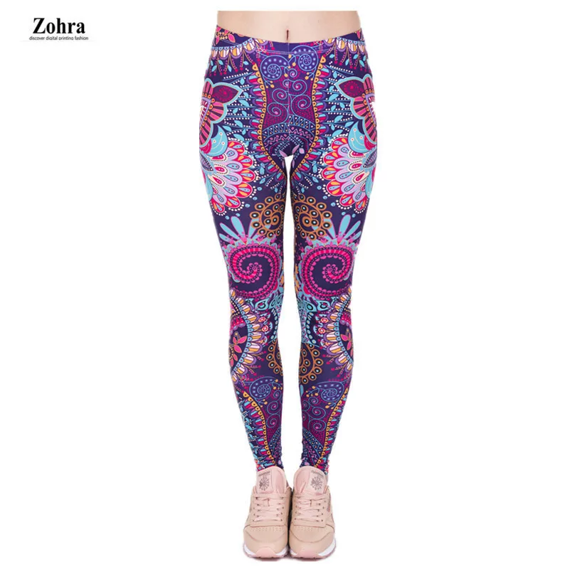 2019 Autumn Women Leggings Fresh Lotus Digital Print Woman Leggins Aztec Round Ombre Fitness Workout Plus Size Legging