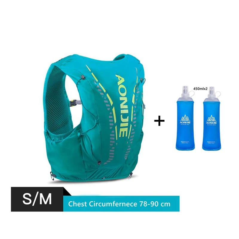 SM Green 450ml Aonijie гидратационный жилет, рюкзак 12л с сумкой для бутылки воды, для улицы, портативный, Сверхлегкий, для бега, походов, марафона - Цвет: SM Green 450ml
