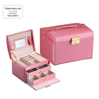 

Three-tier Jewelry Organizer Jewelry Box Jewelry Casket Makeup Storage Makeup Organizer Leather Beauty Travel Box with Lock