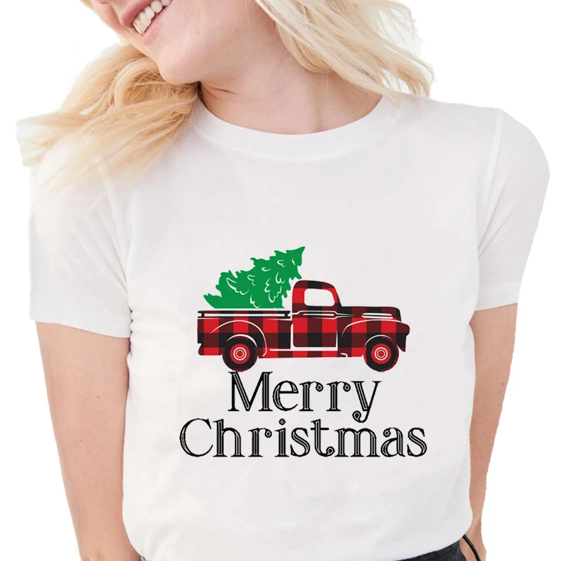 Merry Christmas t shirts women Kawaii graphic tees Soft Cotton white Tops happy New Year female T shirt