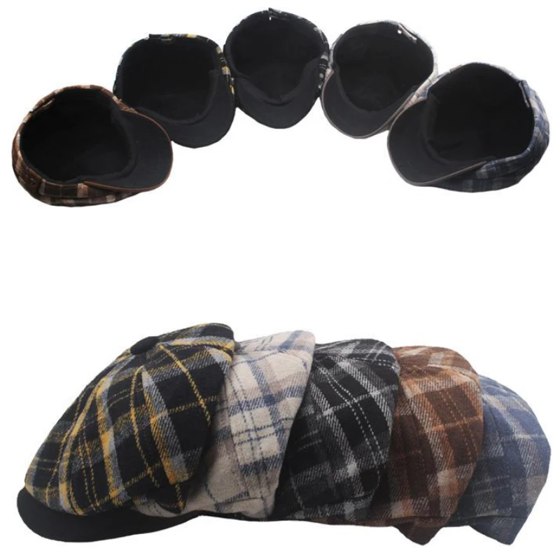 mens military beret hat HT3971 Berets Autumn Winter Hats for Men Women Vintage Plaid Octagonal Newsboy Cap Retro Artist Painter Wool Beret Hat Beret Cap mens military beret hat