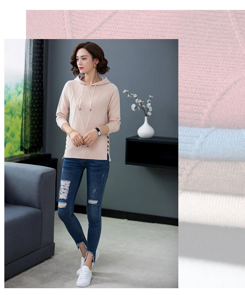 XJXKS ropa mujer Invierno модный кашемировый пуловер с капюшоном для женщин, однотонный вязаный женский свитер с длинными рукавами