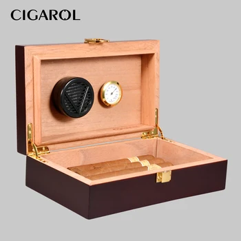 

CIGAROL Humidor with Hygrometer and Humidifier Metal Hinges Spanish Mellow Cedar Wood Cigar Box for Club Desktop Cigar Sets