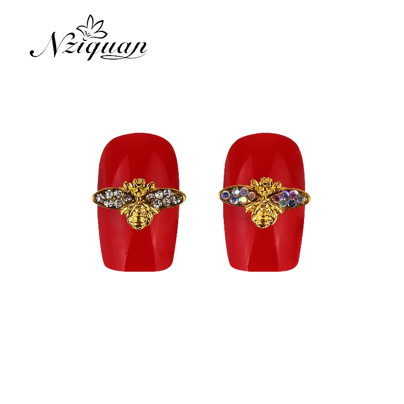 

NZIQUAN Nail Decoration 10 Pieces/pack of Metal Bee Rhinestone Decoration DIY Nail Art Decoration Rhinestone Accessories