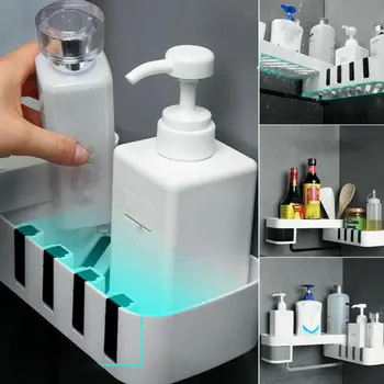

1pc Kitchen Storage Rack Organizer Wall Mounted Type Removable Home Corner Shower Shelf Bathroom Shampoo Shower Shelf Holder