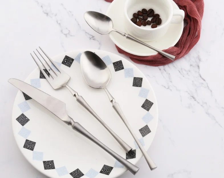 Matte Black Stainless Steel Dinner Set Dinner Service Tableware Set Dinnerware Set Cutlery Set Knife Fork Spoon