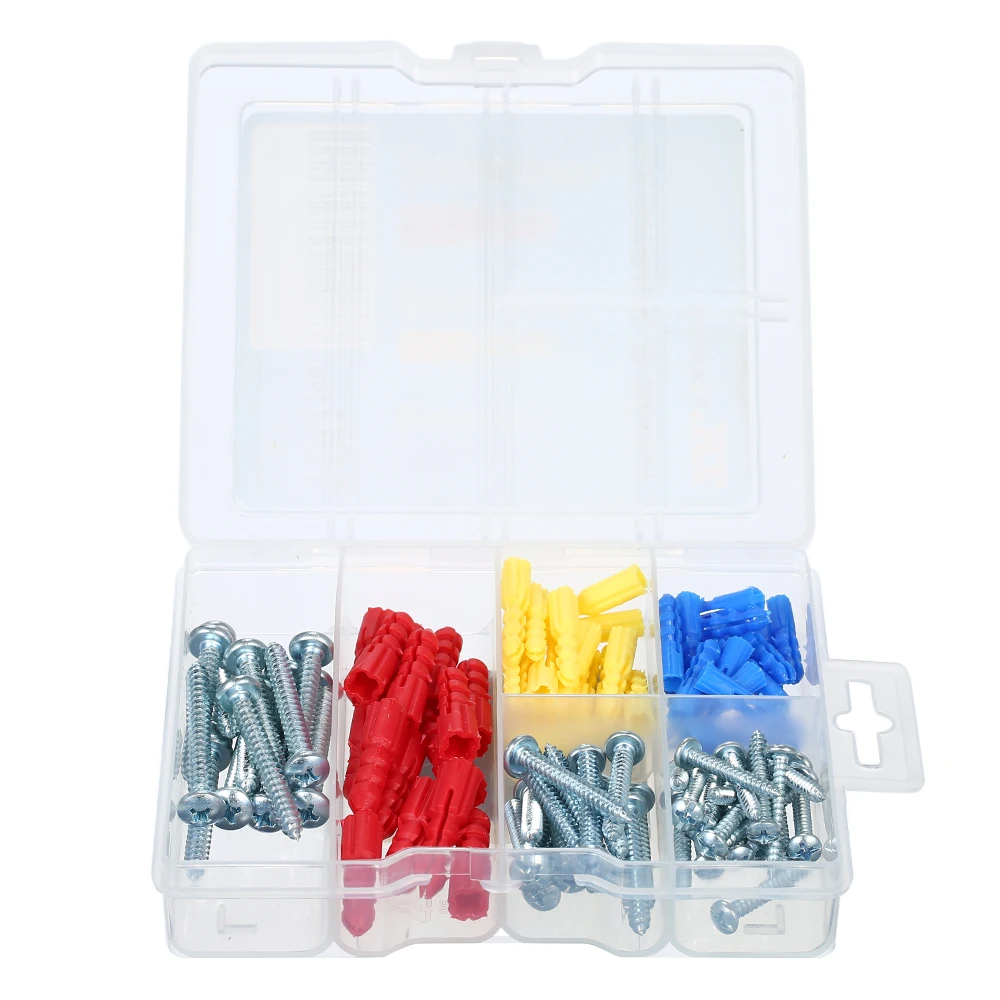 

100pcs Plastic Anchors and Iron Screws Kit E8 Anchors Self-tapping Screw Set Screws Anchor Assortment Kits