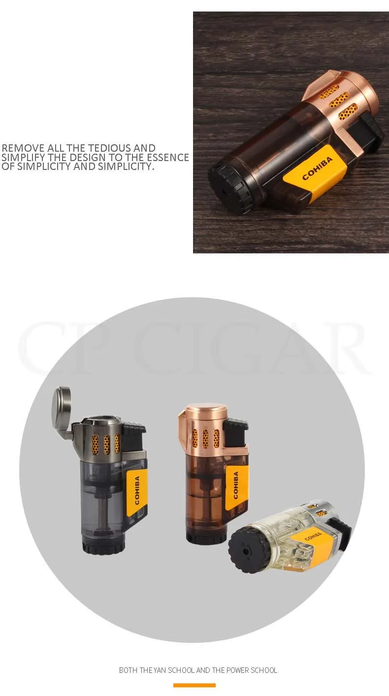 COHIBA 3 струйная зажигалка с горелкой Winproof пластиковые зажигалки бутан карманный металлический прикуриватель для мужчин аксессуары для сигар