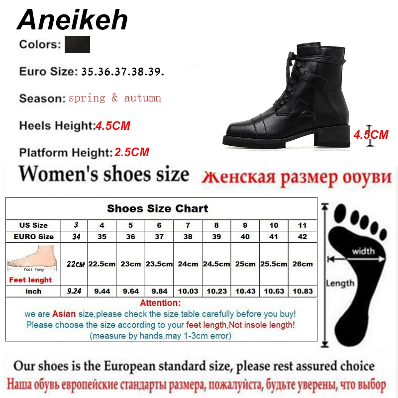 Aneikeh/Новинка; сезон осень-зима; Модные женские ботильоны; ботинки в байкерском стиле с перекрестной шнуровкой; повседневная обувь на квадратном каблуке; botas muje