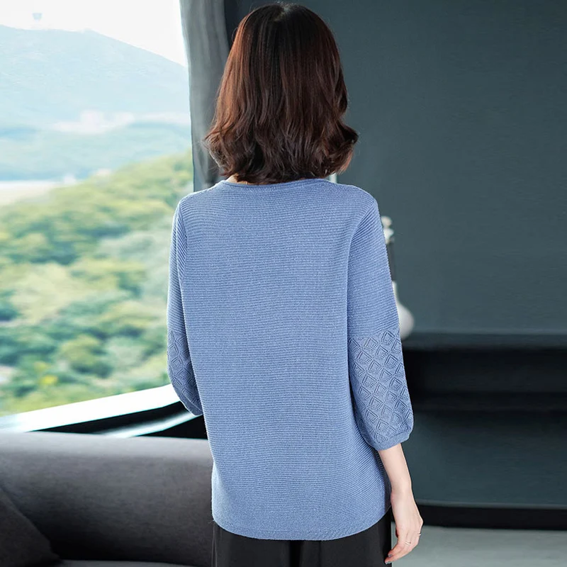 Spring new Casual Thin Tops women fashion Knitted O-Neck Pullovers Pink Embroidery Sweater women