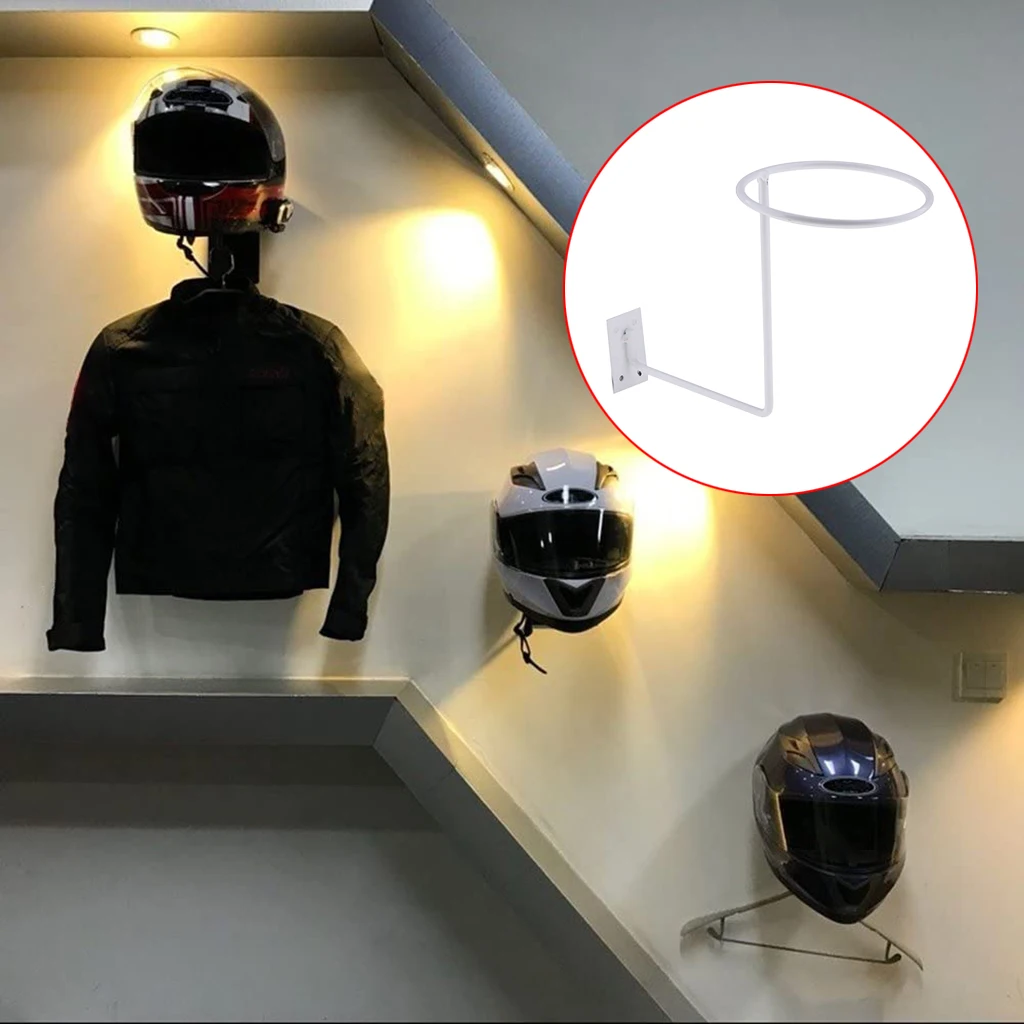 Motorcycle Wall Mount Helmet Holder Hanger Rack Jacket Hook White