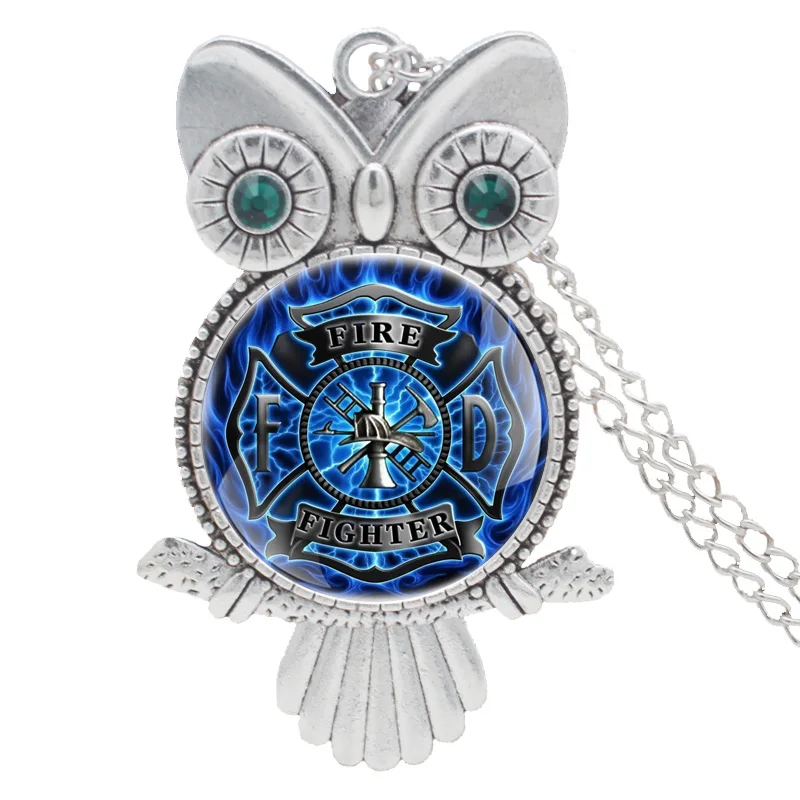 

Personality Handmade Inlaid Rhinestone Necklace Classic Fire Control Firemen Symbol Pendant Men Women Jewelry Gifts