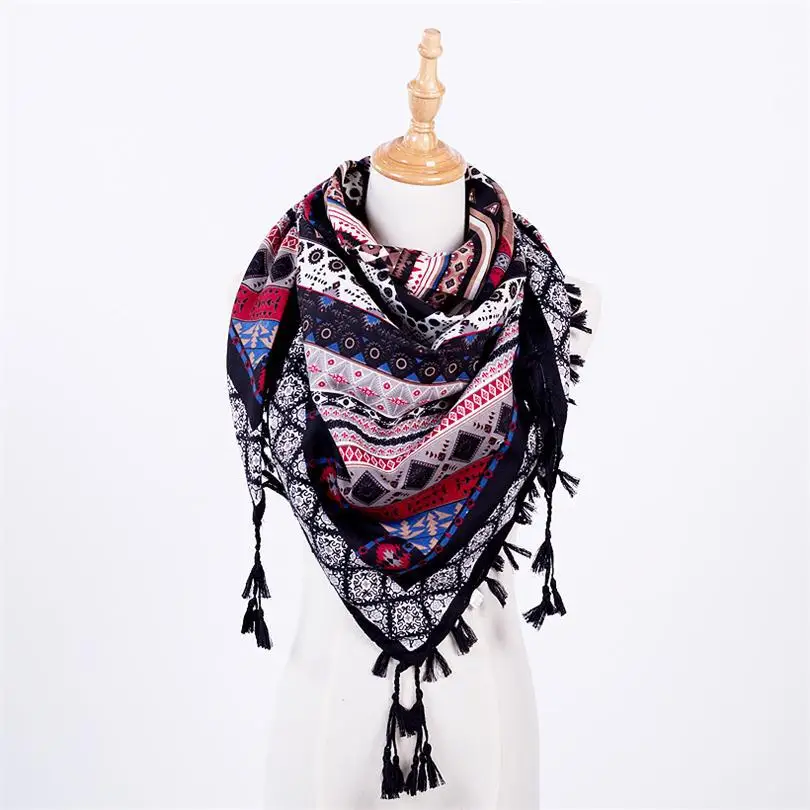 

Bohemian Square Scarf For Women Cotton Printed Shawl Head Hijab Scarves Russian National Scarf Ladies Fringed Foulard Bandana