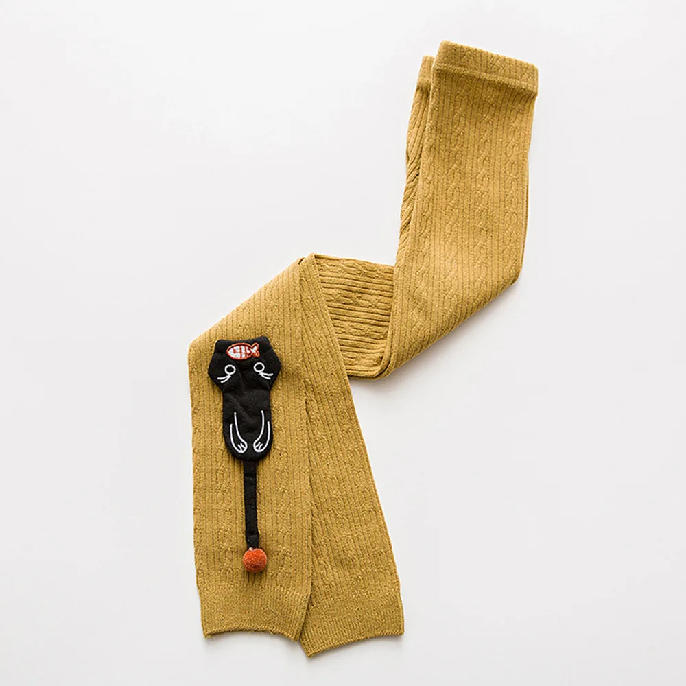 Детские штаны с аппликацией в виде милого кота для девочек, хлопковые кашемировые штаны, леггинсы с эластичной резинкой на талии для девочек, теплые штаны, зимние детские штаны, подарки - Цвет: KZ3465F