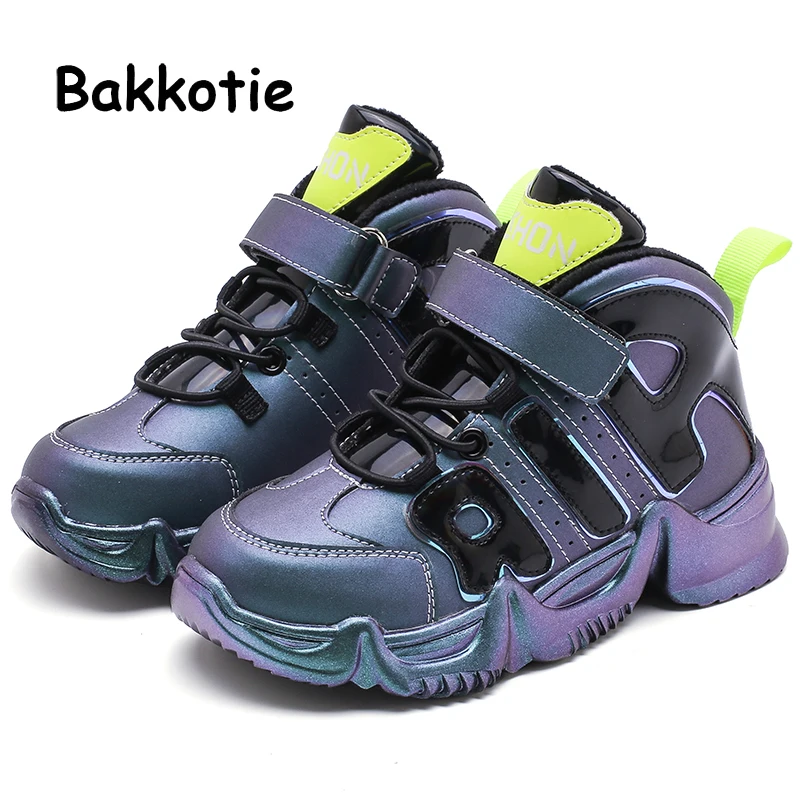 Bakkotie/Новинка года; Детские зимние высокие кроссовки для маленьких мальчиков; модная баскетбольная обувь для девочек; теплая меховая Нескользящая повседневная спортивная обувь
