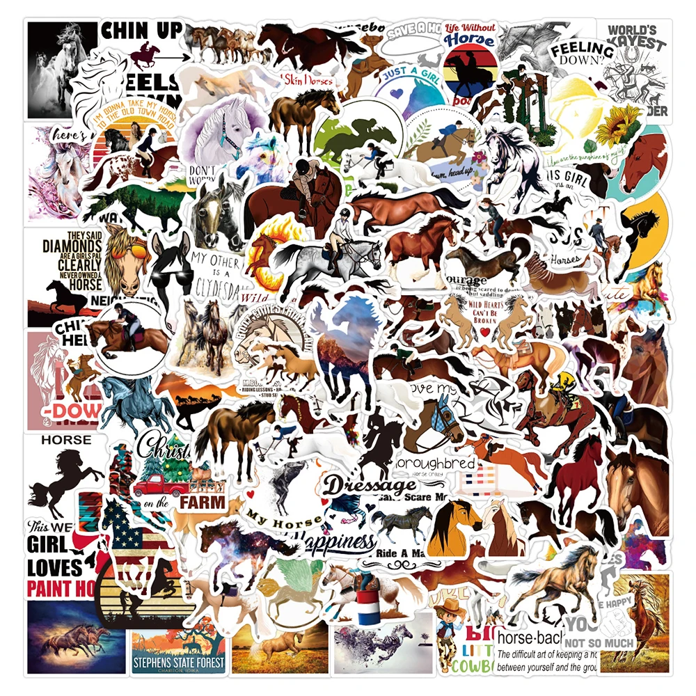 10/30/50/100pcs Cartoon Animal Horse Equestrian Show Graffiti Stickers Phone Bike Car Laptop Guitar Waterproof Sticker for Kids cartoon stickers graffiti stickers cartoon animal stickers