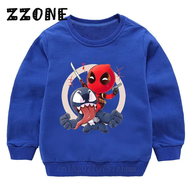 Детские толстовки с капюшоном Детские фильм Marvel Venom и фильма «Дэдпул»; рубашки забавные толстовки пуловер для малышей, топы для девочек, Осенняя Одежда для мальчиков, KYT5271 - Цвет: 5271O-Blue