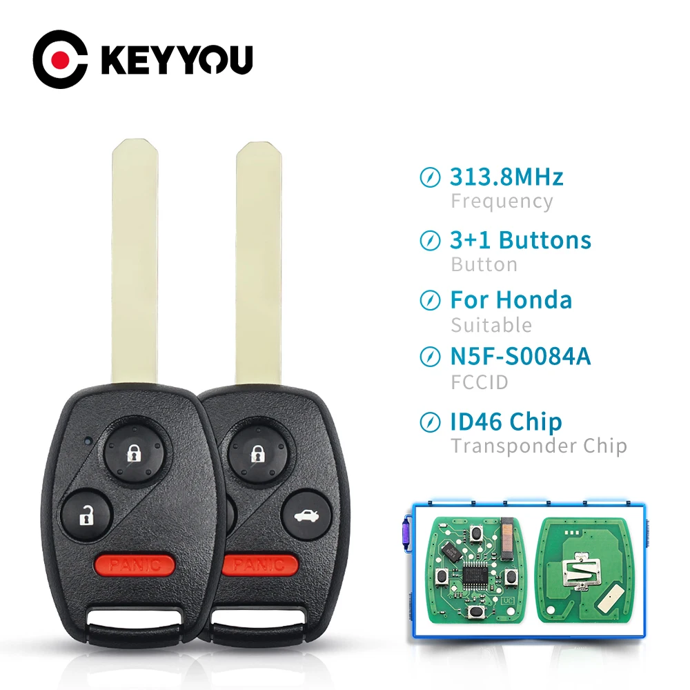 KEYYOU N5F-S0084A 313 8 МГц ID46 чип ключ оболочки Uncut дистанционного ключа для Honda Accord 2003 2004 2005