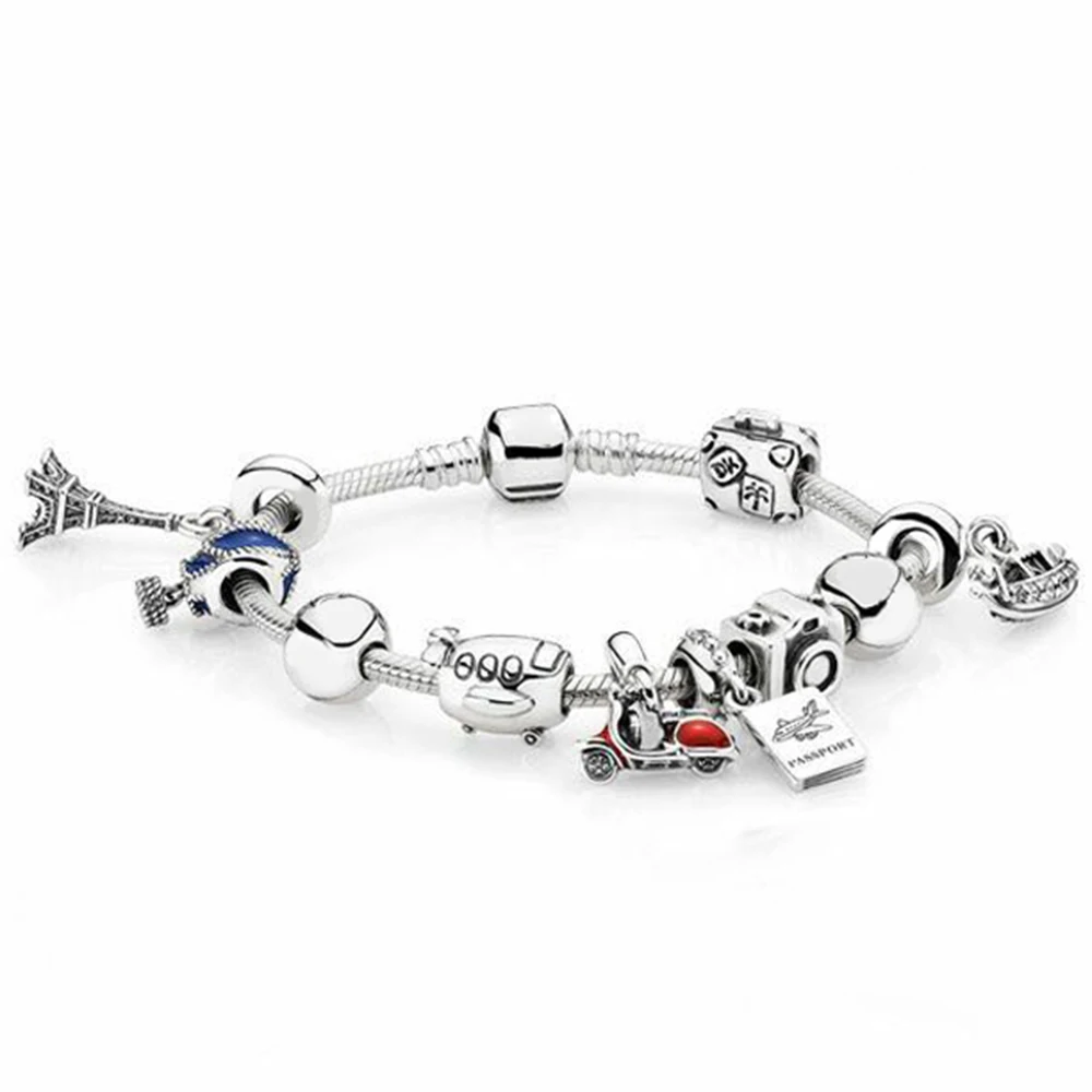 

Kristie 100% 925 Sterling Silver World Joint Pulse Wheel Aircraft Warm Air Balloon Charm Bracelet Set Encouragement