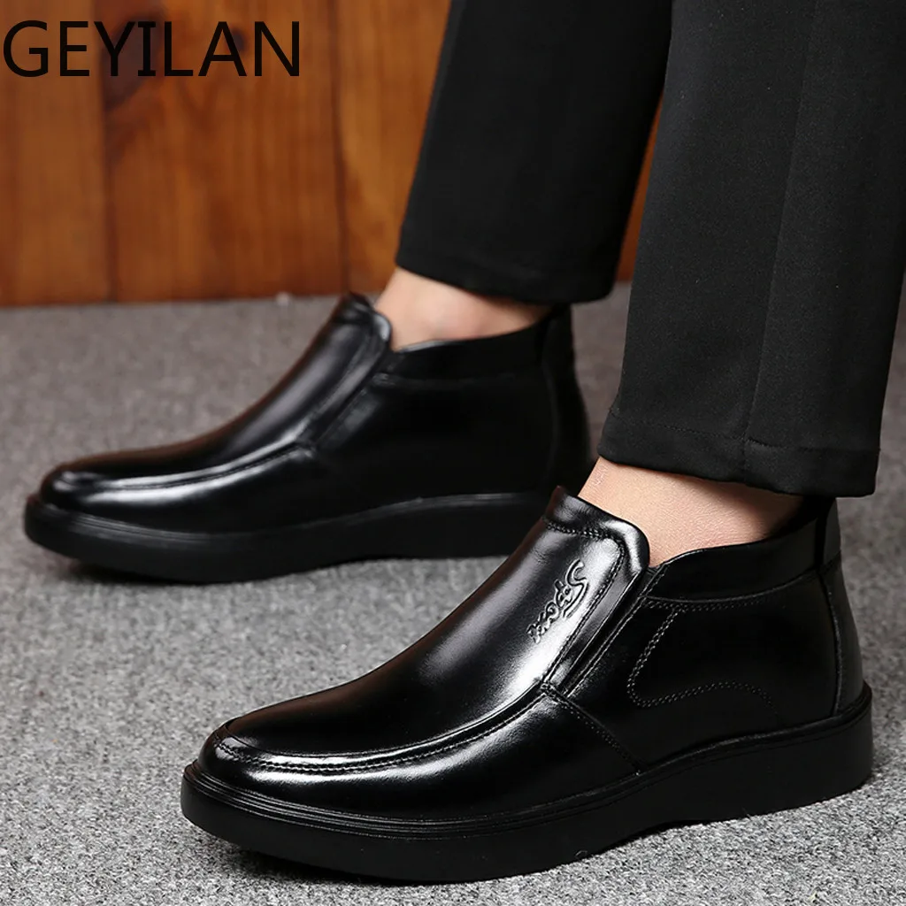 

Winter Warm Male Leather Shoes Men Dress Shoes Business Classic Square Toe Leather Shoes Men Formal Footwear Slip-On 10.23