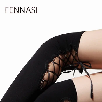 

NAFENSHI Women's Black Stockings Sexy Over Knee High Mesh Stockings Mesh Female Nylon Net Knee High Net legins Long leggings