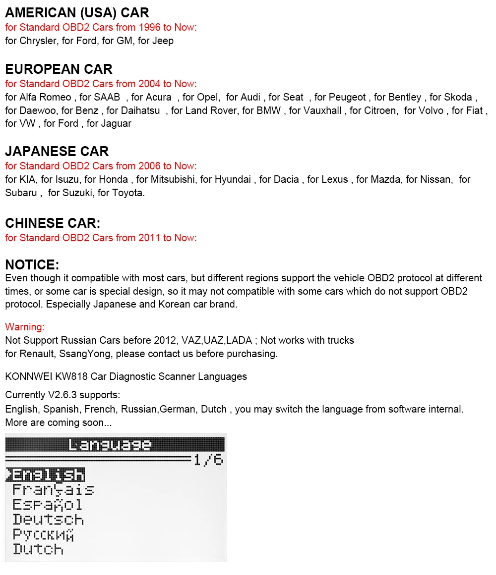 Muliti linguagem obdii odb2 eobd scanner de