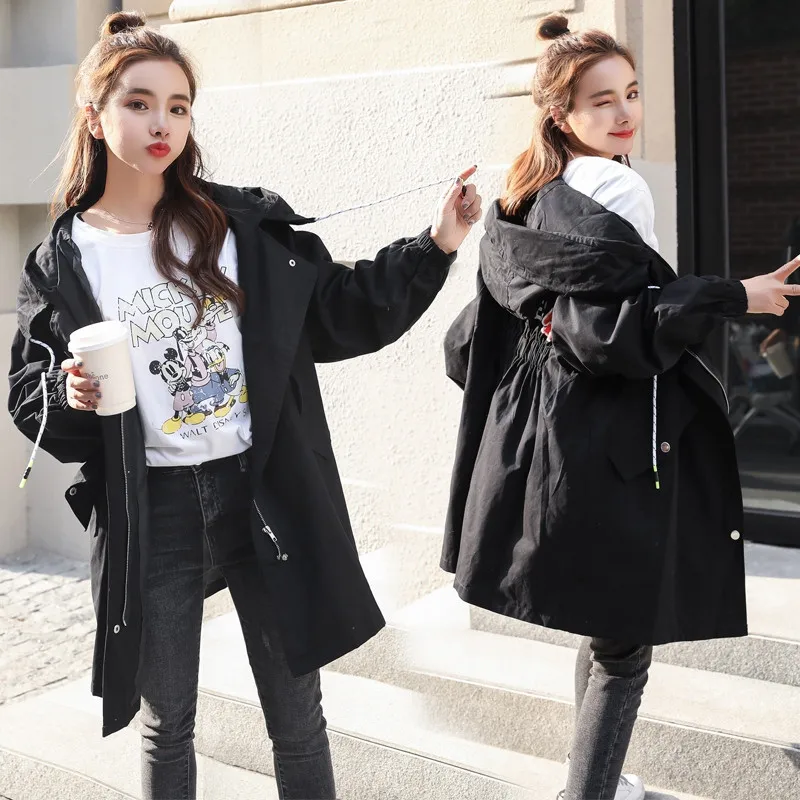 Женский Длинный плащ с капюшоном, весна-осень, Новинка Harajuku BF, Тонкая Повседневная Свободная ветровка, женская одежда, верхняя одежда, куртка