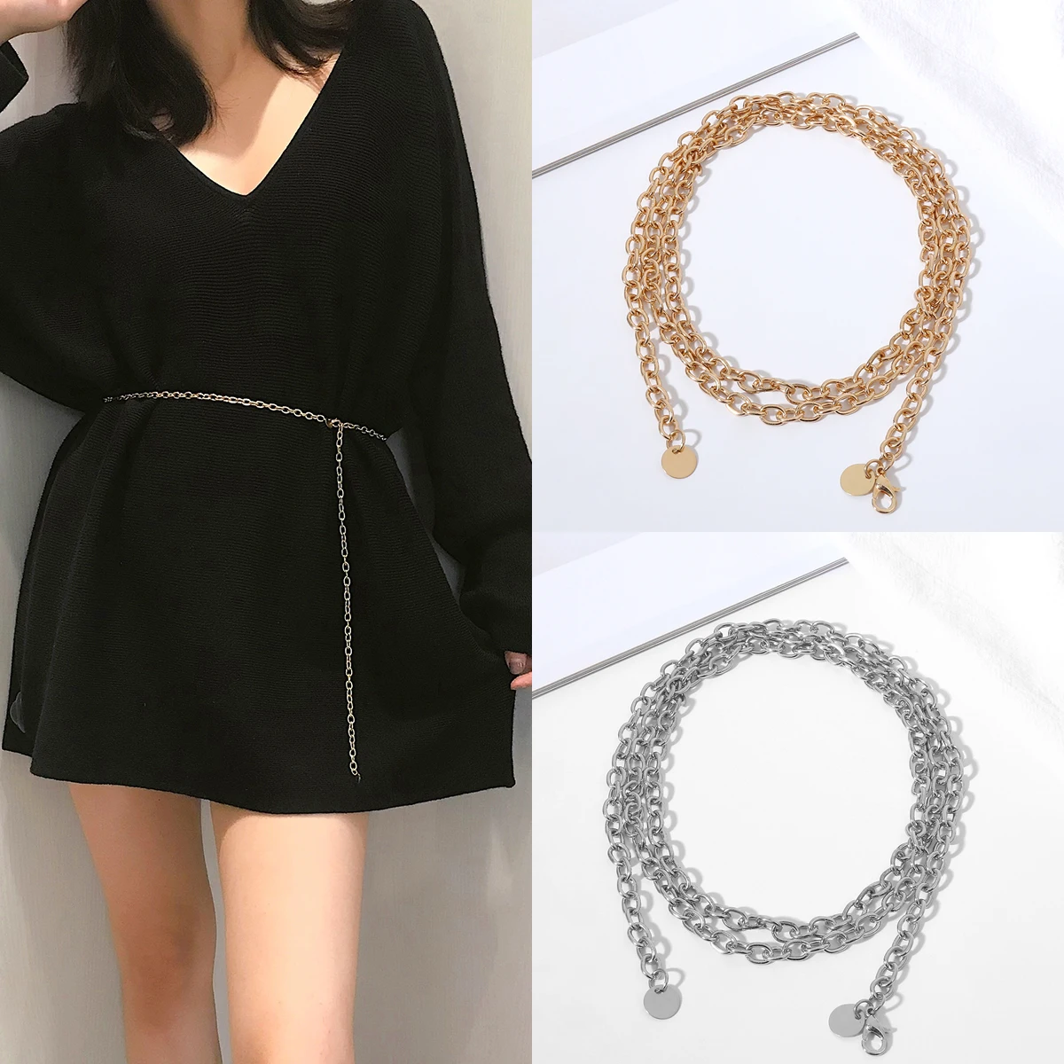 

New Fashion Vintage Metal Golden Waist Chain Women Belts Hot Sale Luxury Designer Waistband Body Chain Belt