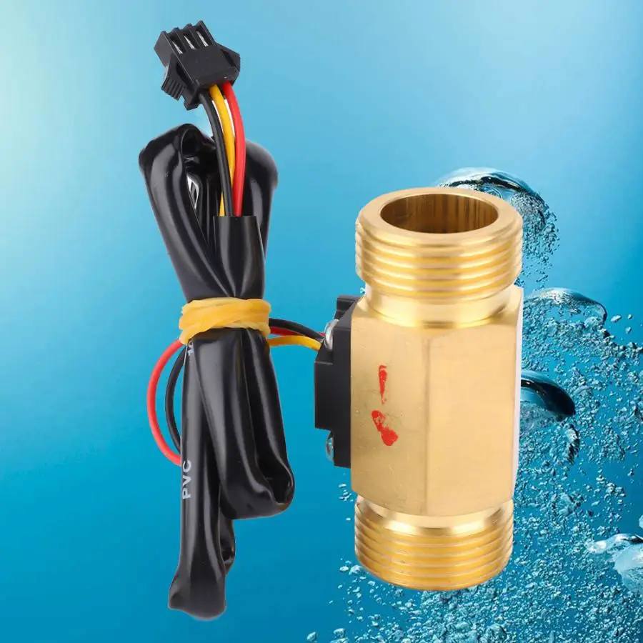 G3/4in Flow Sensor Gauge Hall Effect Flow Rate Meter Male-Male Thread 1~30L/min