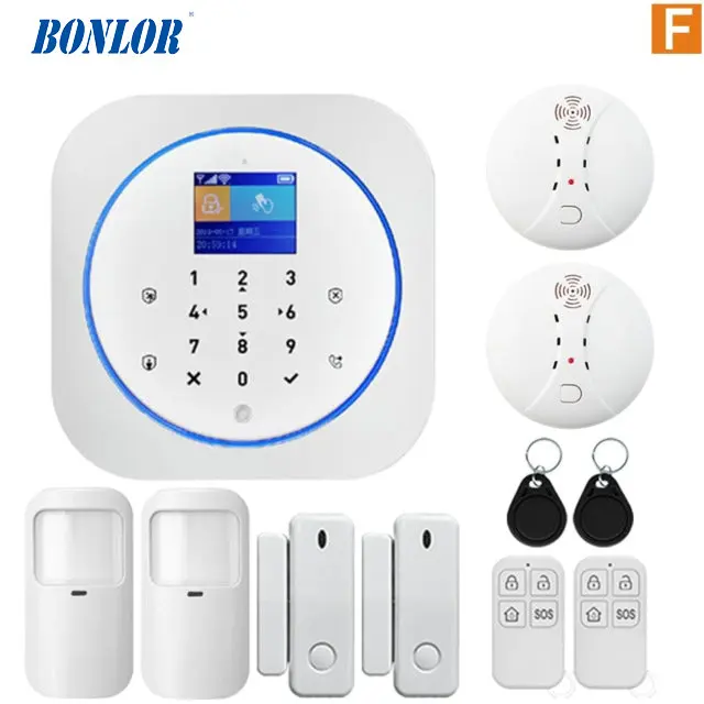 Tuya APP Smart WiFi GSM Home Security GSM Alarm System 433MHz Detectors Alarm Compatible With Alexa Google Home IFTTT Tuya APP - Color: Gold