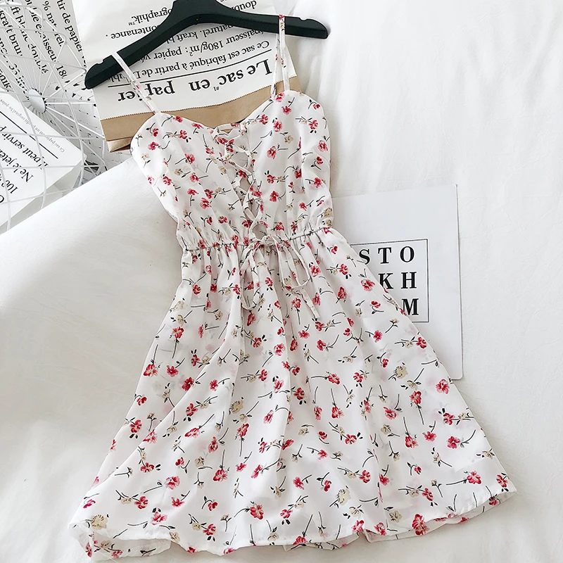 OCEANLOVE Spring Summer Dress Women 2020 Sweet Floral V Neck High Waist Vestidos A-line Korean Studend Kawaii Dresses Holiday