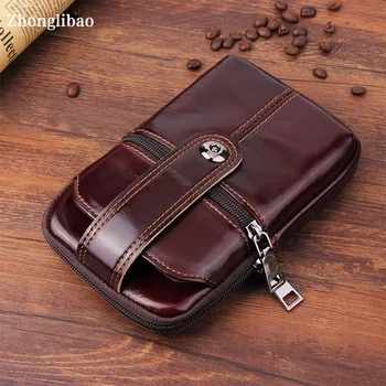 

Phone Belt Case for Iphone Xs Max 8 7 S10 S9 Plus Brown Genuine Leather Wallet Bag Luxury Waist Pack Universal Pocket Purse Man