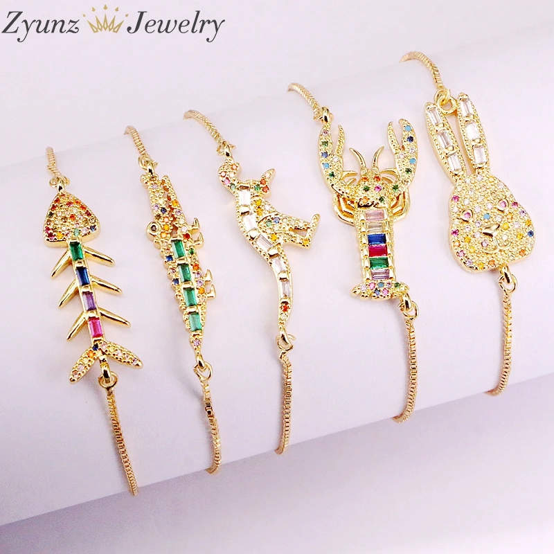 10 шт., модные ювелирные изделия красочные CZ радужные браслеты скользящая цепь Кристалл циркония в форме животных регулируемые браслеты