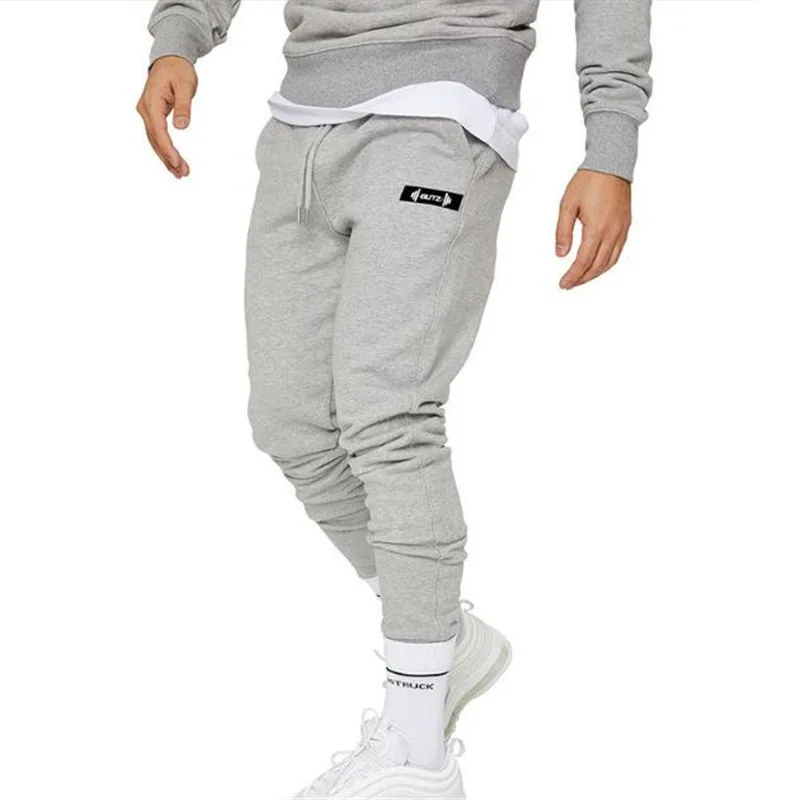 Light grey YEMEKE серия, новейшие мужские спортивные штаны, Мужские штаны для фитнеса, бодибилдинга, бегунов, тренировок, мужские повседневные хлопковые брюки-карандаш - Цвет: Light grey