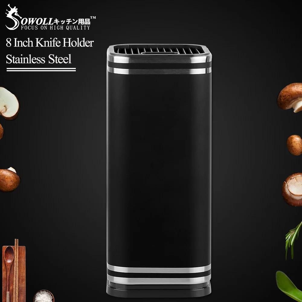 Knifef Holder Style1 Sowoll 8 дюймов подставка для ножей большой черный стальной Держатель ножей большая емкость кухонный инструмент из нержавеющей стали держатель ножей для продажи - Цвет: Knifef Holder Style1