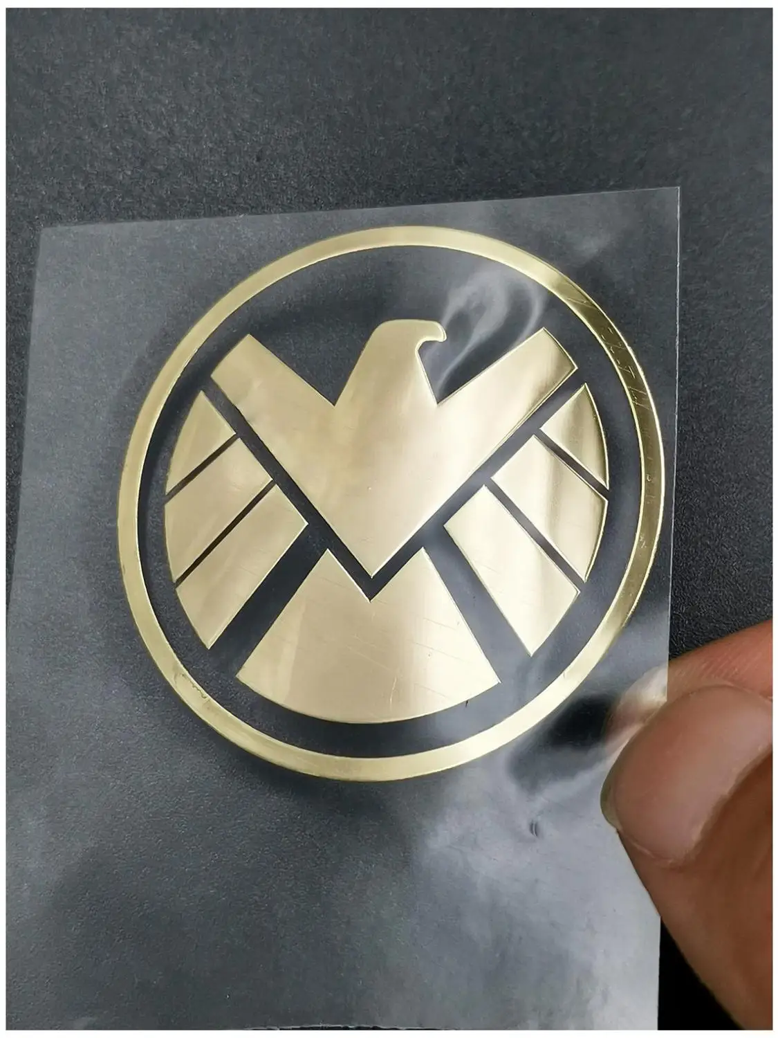 

18K Gold Plated 2 pcs Metal Marvel Agents of Shield Badge Chrome Decal Logo Cellphone Decal Sticker car windows sticker