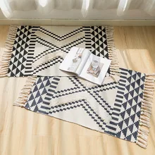 Хлопковый льняной ковер ручной работы, ковер для дивана, гостиной, спальни, хлопковый коврик с кисточками и геометрическим рисунком