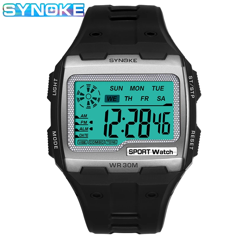 Digital Watches Clock Square Dial SYNOKE Waterproof Electronic Anti-Shock Relojes Men