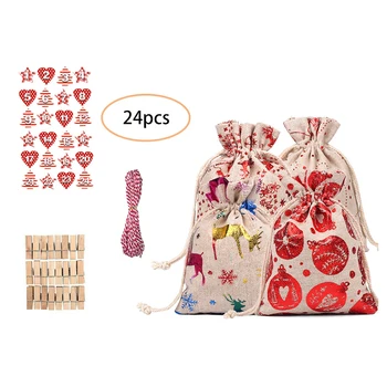 

Multicolor Christmas Drawstring Pouches DIY Advent Calendar Countdown 1-24 Numbers Bag Candy Storage For Baptism Party Christmas