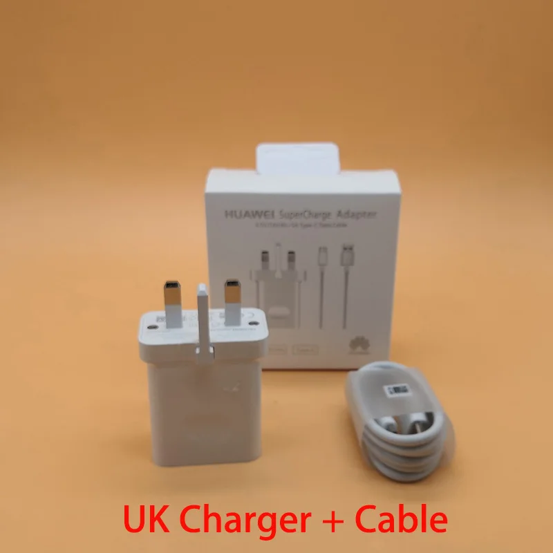 UK Charger and Cable Для huawei supercharge зарядное устройство супер Зарядка адаптер питания для huawei p20 p10 MATE 9 10 20 nova 5 honor 10 note 10 - Тип штекера: UK Charger and Cable