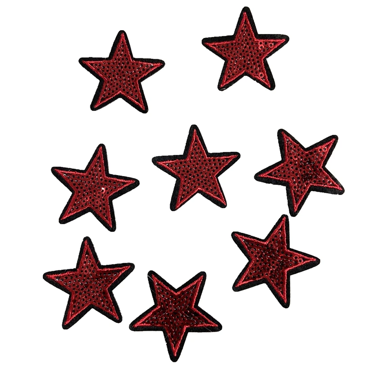 20pcs/lot Small Red Star Sequined Patches Badge Embroidered Appliques Iron on Patch for Clothes Bags DIY Decal Apparel Accessory | Дом и сад