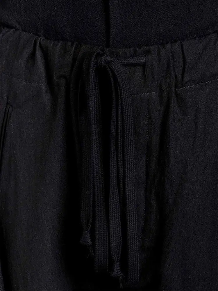 Men's Casual Pants Straight Pants Spring And Autumn New Black Elastic Waist Lacing Fashion Flax Loose Breathable Large Size