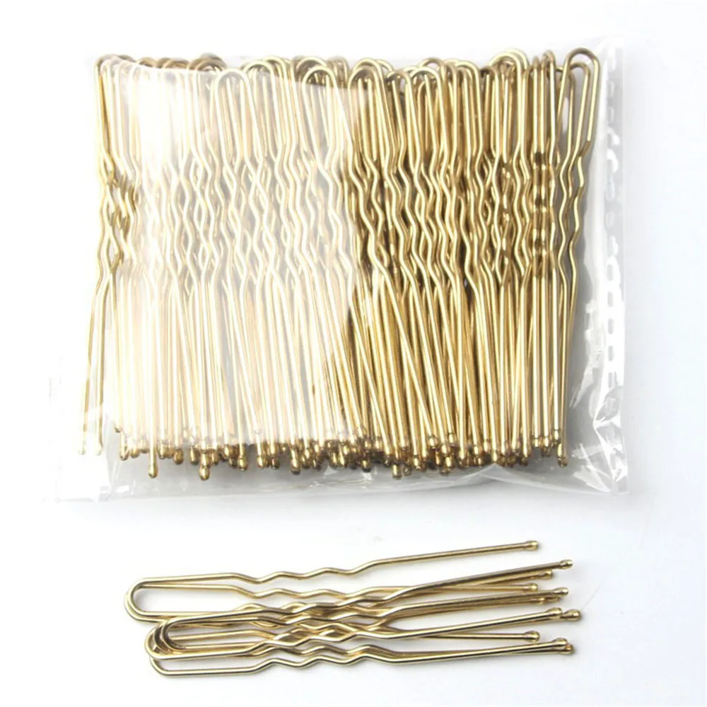 5cm U Shaped Alloy Hairpins Waved Hair Clips Simple Metal Bobby Pins Barrettes Bridal Hairstyle Tool 50 Pcs/Bag