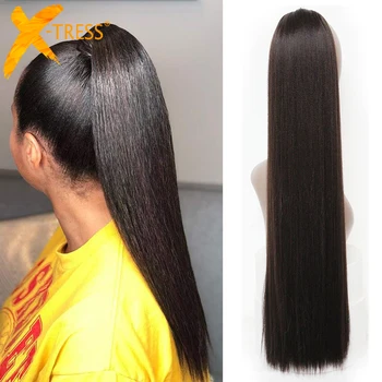 

Synthetic Ponytail Hair Extension Straight Clip In Hair Tail False Hairpieces For Black Women Black Ombre Brown Color Hairstyle